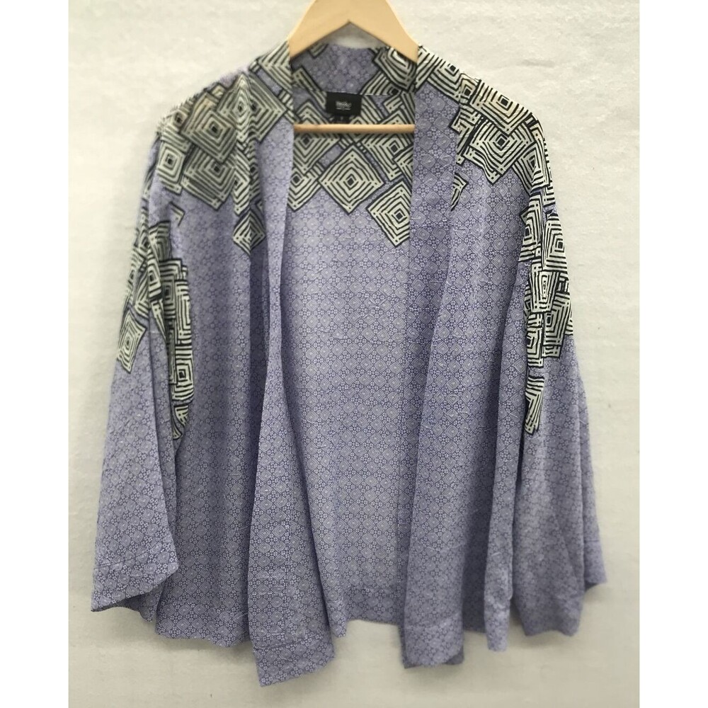 Mossimo Womens Blouse Size Small Sheer Open Hanging Flowy Purple Geometric